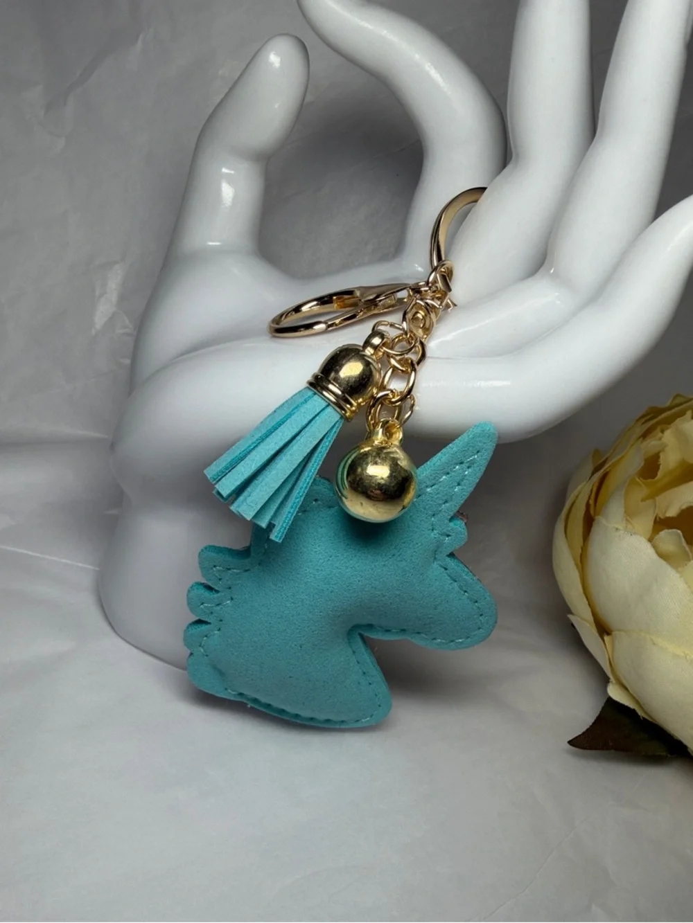 Turquoise Crystal Unicorn Keychain with Tassel